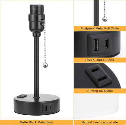 Dicoool Bedside Table Lamp for Bedroom - Small Desk Lamp with USB Ports