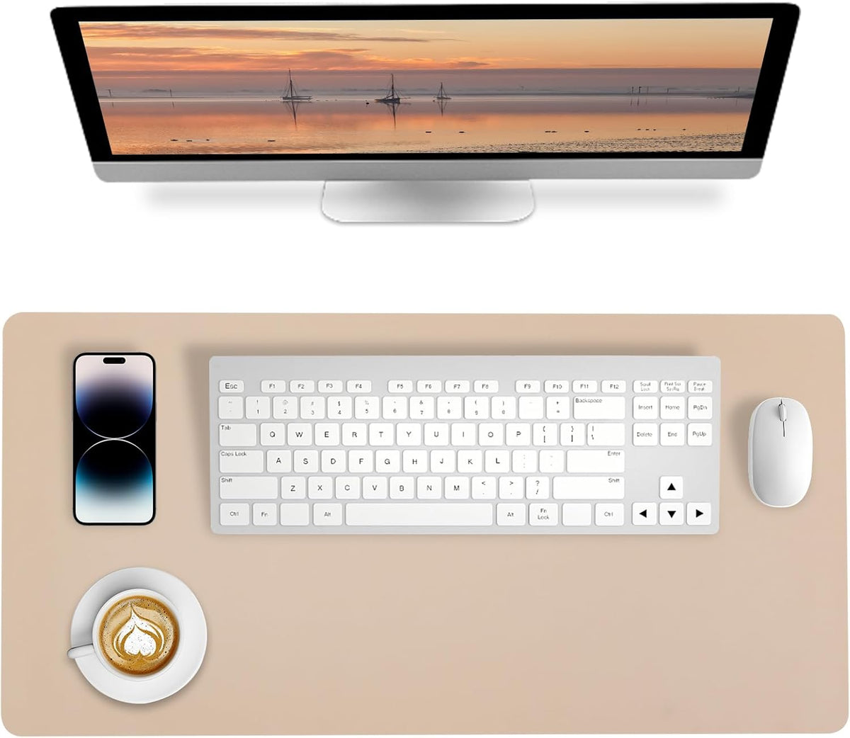 Bloss Leather Desk Pad and Keyboard Wrist Rest, Large Mouse Pad + Keyboard Pad+Mouse Wrist Support, Non-Slip Desk Mat Protector for Office, Home(31.5×15.7 Inches,Beige) - Colors A