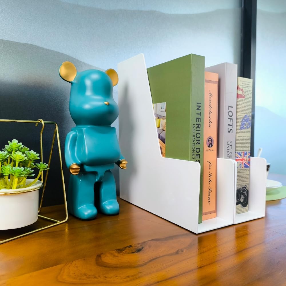 Clear Vertical File Holder, 2 pack, for Home Office | Clear plastic Magazine Organizer, 2-pack. Multi-purpose document organizer for home office, school. Space-saving storage.