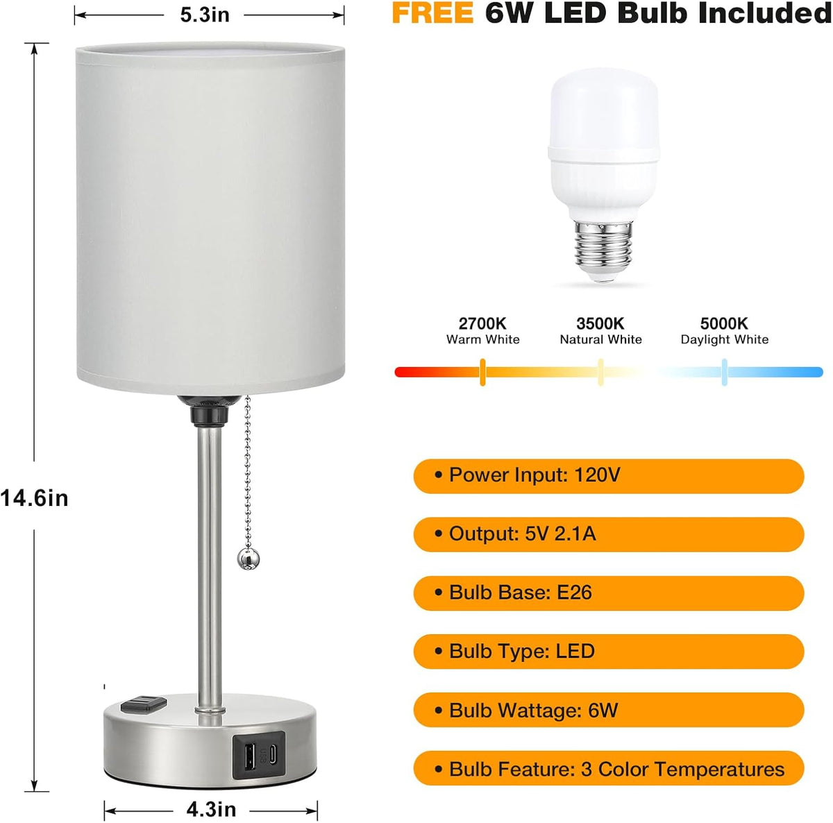 Dicoool Bedside Table Lamp for Bedroom - Small Desk Lamp with USB Ports