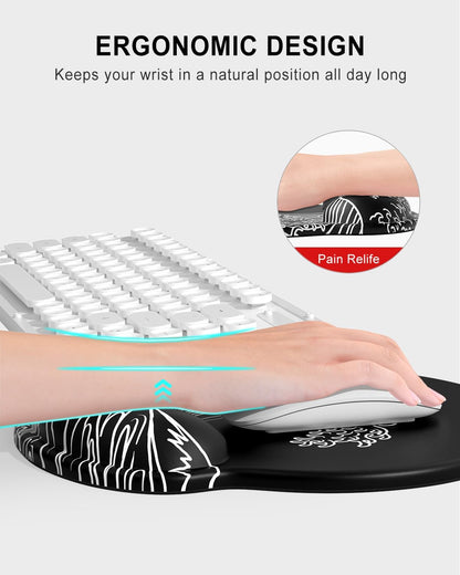 Ergonomic Mouse Pad with Wrist Rest, Comfortable Silicone Non-Slip Computer Pain Relief Gel Mouse Mat with Wrist Support for Gaming, Work, Office, Women & Men, Cute Pattern, Beige