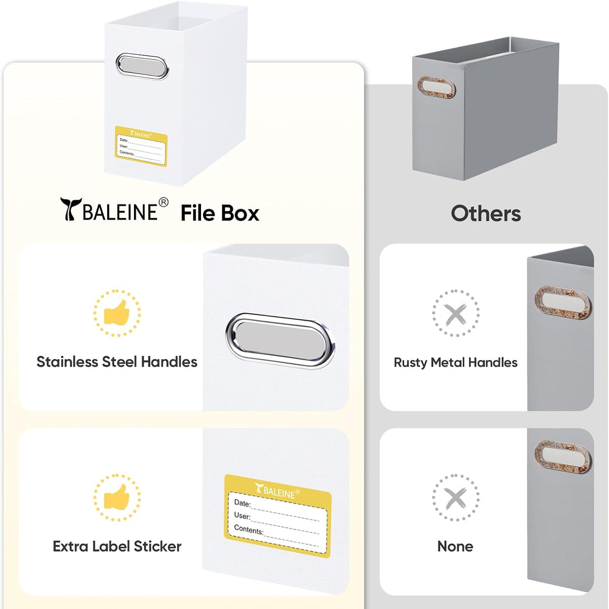 BALEINE File Organizer Box, Cardboard File Folder Organizer with Handle for Letter Size, Portable Collapsible Hanging Filing Box for Home Office Document Storage (2 Pack, Black)