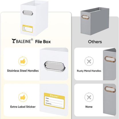 BALEINE File Organizer Box, Cardboard File Folder Organizer with Handle for Letter Size, Portable Collapsible Hanging Filing Box for Home Office Document Storage (2 Pack, Black)
