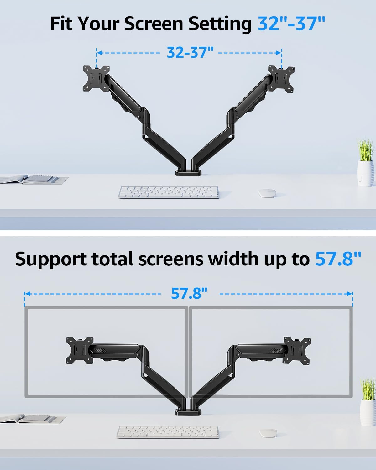 Dual Monitor Stand fits up to 32 inch, 4.4-19.8 lbs Computer Screens, Dual Monitor Desk Mount Height Adjustable, Monitor Arms for 2 Monitors, Home Office VESA Mounts, Freelift White