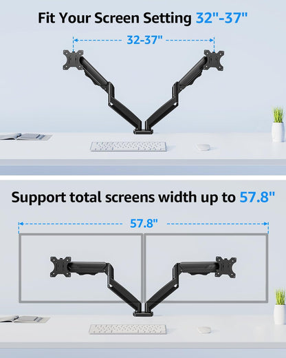 Dual Monitor Stand fits up to 32 inch, 4.4-19.8 lbs Computer Screens, Dual Monitor Desk Mount Height Adjustable, Monitor Arms for 2 Monitors, Home Office VESA Mounts, Freelift White