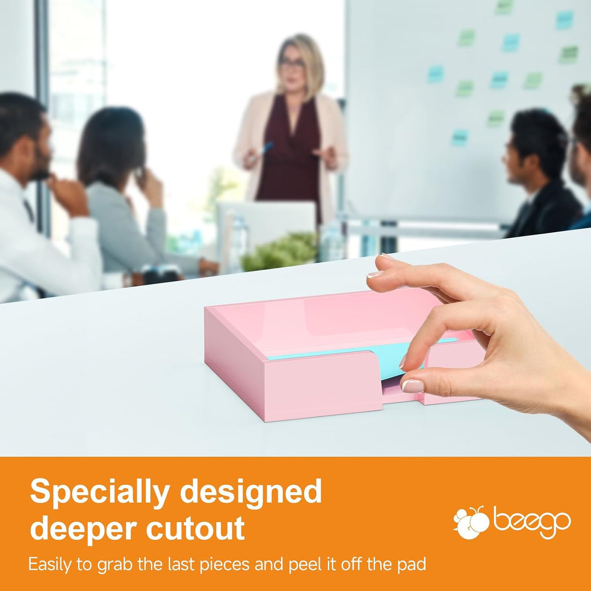 BEEGO Sticky Note Organizer - 4x6 in Crystal Clear Acrylic Notepad Holder & Dispenser for Dorm Room Office Desk Organization