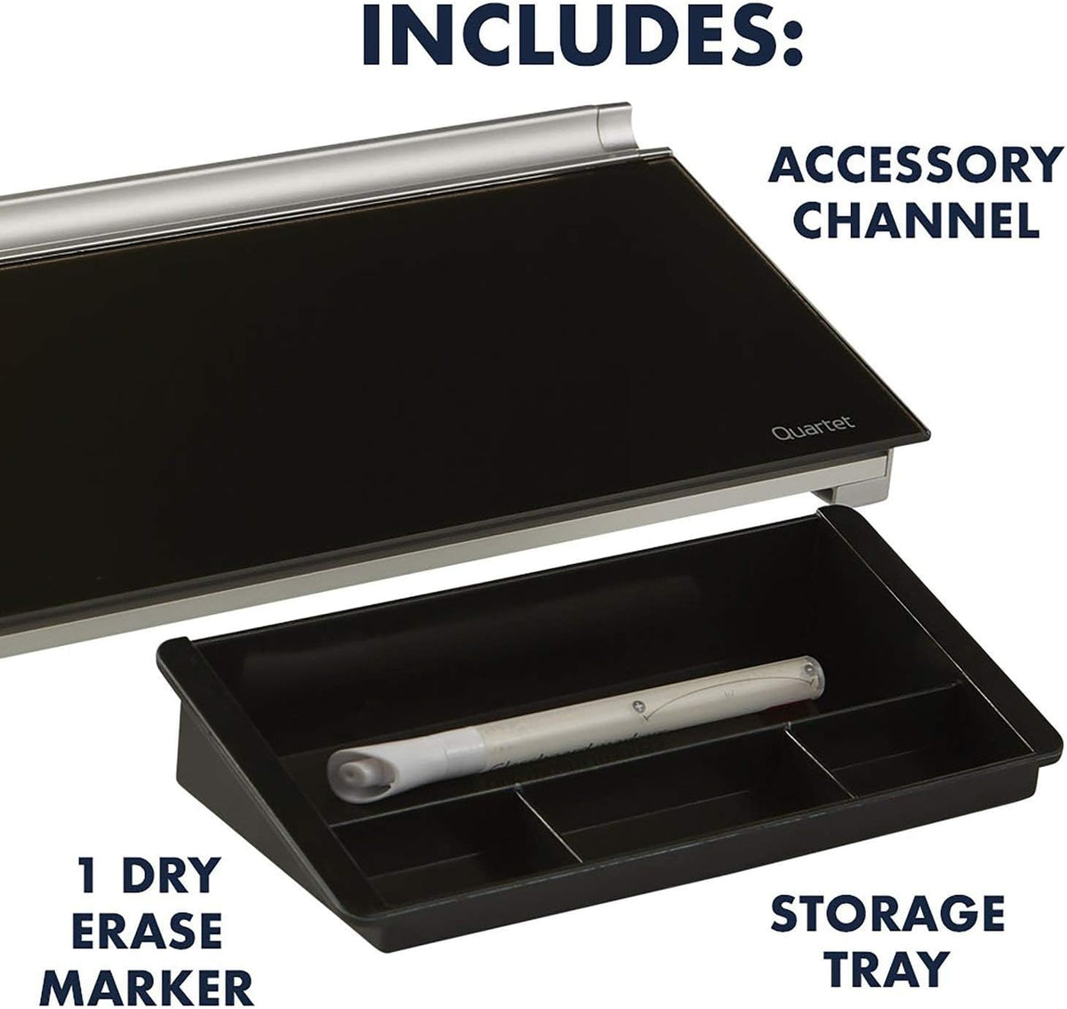 Quartet Glass Dry Erase White Board, Desktop Computer Pad for Notetaking, 18" x 6" Whiteboard, Clean Erase Surface with Storage, 1 Dry Erase Marker, White Surface (GDP186)