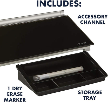 Quartet Glass Dry Erase White Board, Desktop Computer Pad for Notetaking, 18" x 6" Whiteboard, Clean Erase Surface with Storage, 1 Dry Erase Marker, White Surface (GDP186)