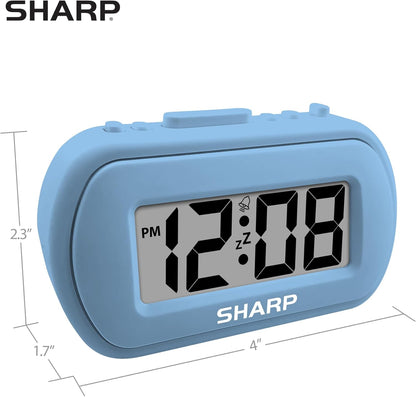 Sharp Digital Alarm Clock – Tactile Plastic Case with Soft Rubberized Finish - Battery Operated – Blue Backlight on Demand – Ascending Alarm – Easy to Use – Charcoal Black