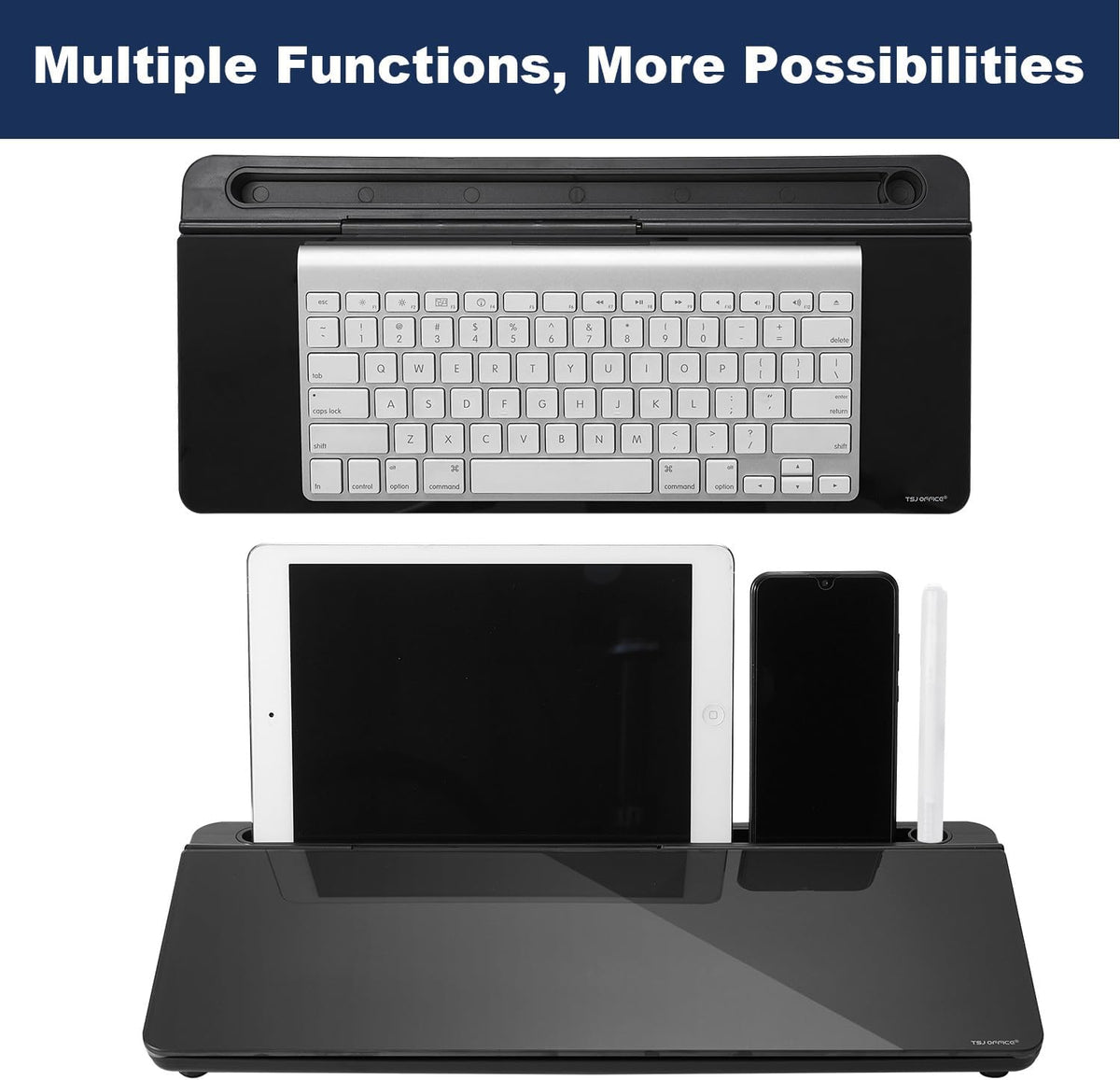 TSJ OFFICE Desktop Whiteboard Dry-Erase-Board - Computer Keyboard Stand White Board Surface Pad with Drawer, Desk Organizers with Accessories for Office, Home, School Supplies - Black
