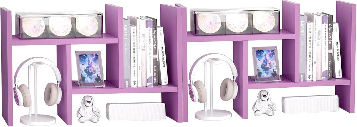 Jerry & Maggie Desktop Organizer Office Storage Rack Adjustable Wood Display Shelf Free Style Double H, Multi-Functional Mini Bookshelf for Desk Natural Stand (White)