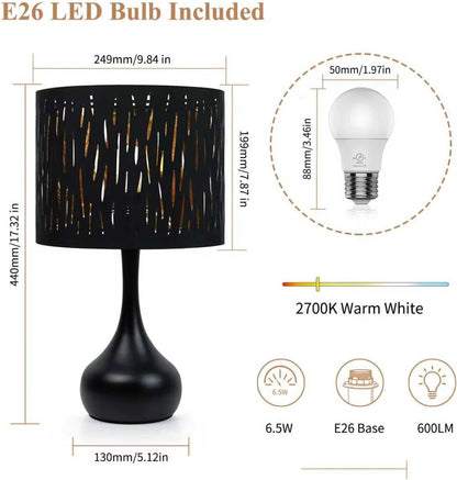 ONEWISH Touch Bedside Lamp for Bedroom, 3-Way Dimmable Farmhouse Table Lamps for Nightstand with Fabric Shade, Desk Lamp for Kids Reading, Home Office