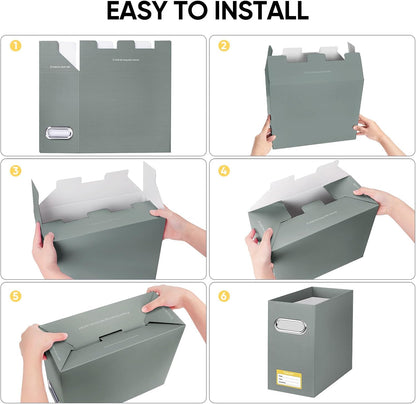 BALEINE File Organizer Box, Cardboard File Folder Organizer with Handle for Letter Size, Portable Collapsible Hanging Filing Box for Home Office Document Storage (2 Pack, Black)