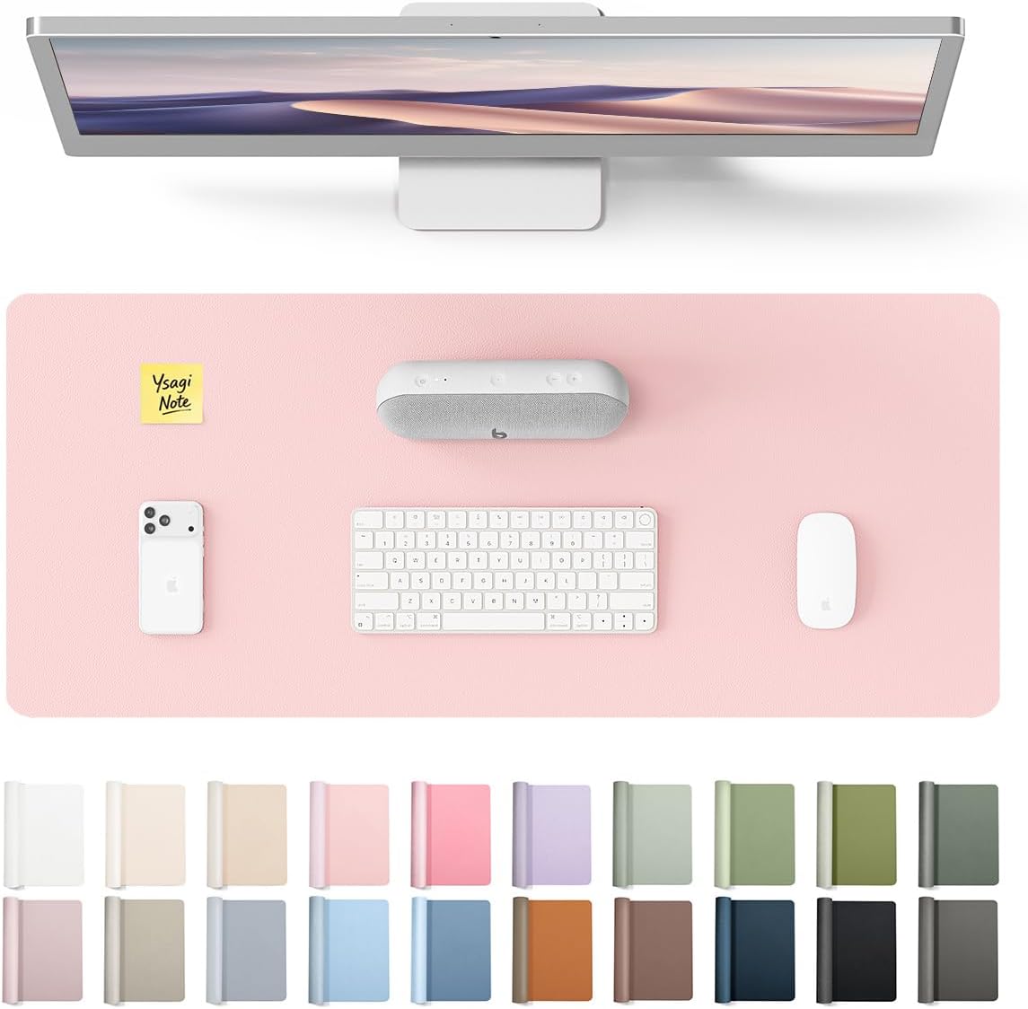 YSAGi Leather Desk Pad Protector, Office Desk Mat, Large Mouse Pad, Non-Slip PU Leather Desk Blotter, Waterproof Laptop Desk Writing Pad for Office and Home (23.6" x 13.8", Eggshell) - Colors A