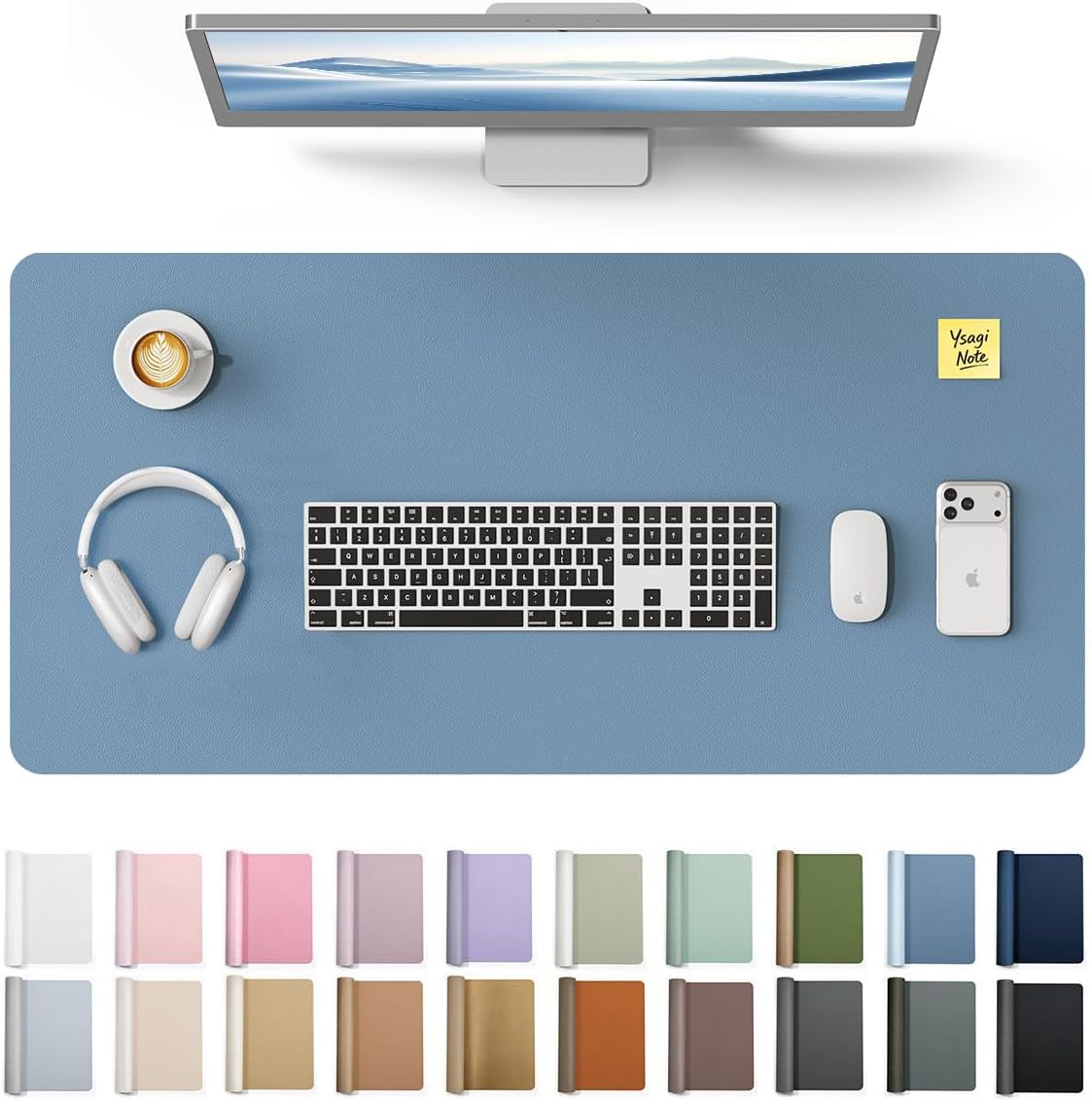 YSAGi Leather Desk Pad Protector, Large Mouse Pad, Non-Slip PU Leather Desk Blotter, Waterproof Writing Pad for Office and Home (31.5" x 15.8", Eggshell) - Colors B