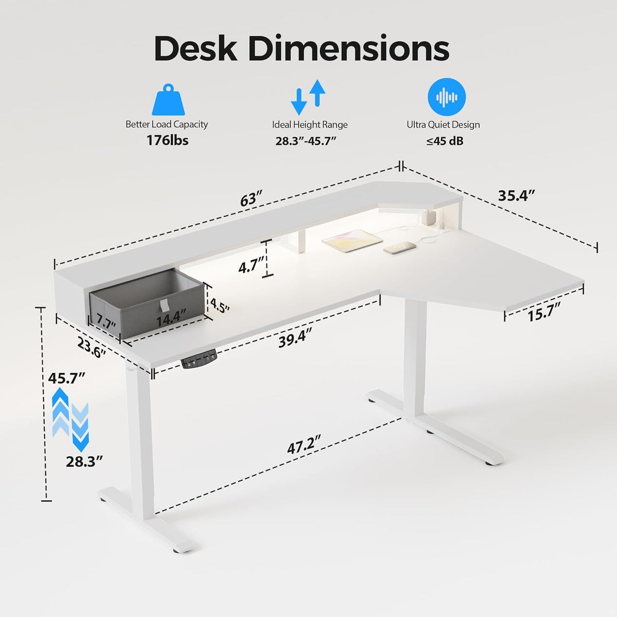48 * 24 Inch Electric Standing Desk with Shelf & Led, Dark Walnut