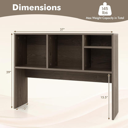 Desktop Bookshelf, Countertop Storage Hutch with 5 Shelves for Computer Desk, Desk 3-Tier Display Rack, Multipurpose Wood Desktop Hutch Storage Organizer for Dorm Office Home