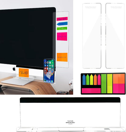 3PCS Monitor Memo Board (Left, Right & Bottom) Office Decor for Women Men, Desk Accessories Computer Monitor Memo Board with Phone Holder for Home Office Desktop, Comes with 1 Pack Sticky Note