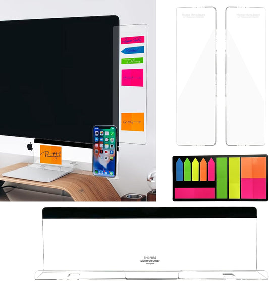 3PCS Monitor Memo Board (Left, Right & Bottom) Office Decor for Women Men, Desk Accessories Computer Monitor Memo Board with Phone Holder for Home Office Desktop, Comes with 1 Pack Sticky Note