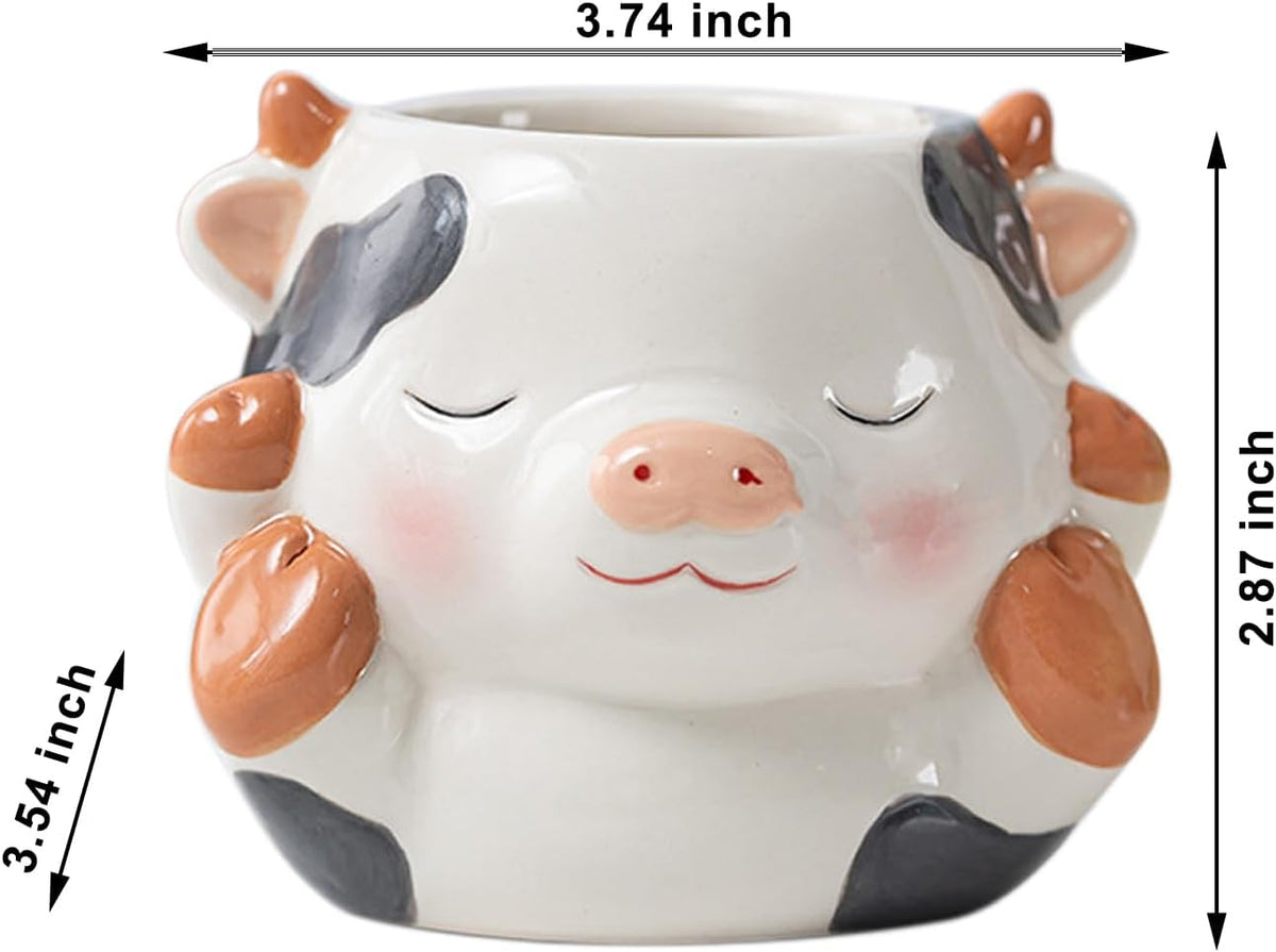 DIYOMR Cute Animals Planter, Mini Ceramic Cartoon Animal Shaped Succulent Flower Pot Indoor Air Plants Holder, Smooth Shiny Decorative Flower Cactus Planter - Plants Not Included (Panda)