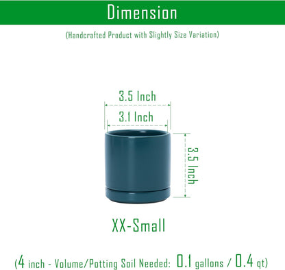 D'vine Dev 4.7 Inch Ceramic Planter Pot with Drainage Hole and Saucer, Indoor Cylinder Round Planter Pot, Teal, 94-O-B-9