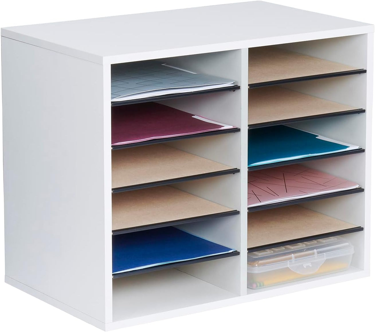 Safco 9422GR Wood Adjustable Literature & Paper Organizer, 16 Adjustable Compratment, Stackable Durable Construction, Home, Office, Mailroom, Classroom Mailbox , Gray