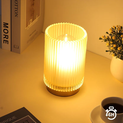Battery Operated Lamp, Cordless Table Lamp with Timer, Desk Bedside Lamps with LED Warm Light, Glass Small Table Lamp for Bedroom, Bathroom, Living Room, Home Decor - Amber