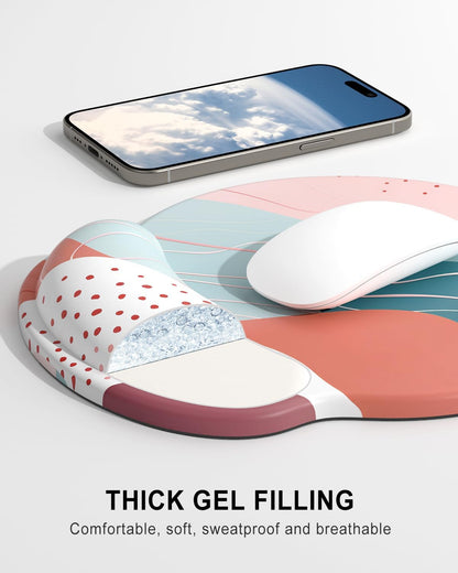 Ergonomic Mouse Pad with Wrist Rest, Comfortable Silicone Non-Slip Computer Pain Relief Gel Mouse Mat with Wrist Support for Gaming, Work, Office, Women & Men, Cute Pattern, Beige