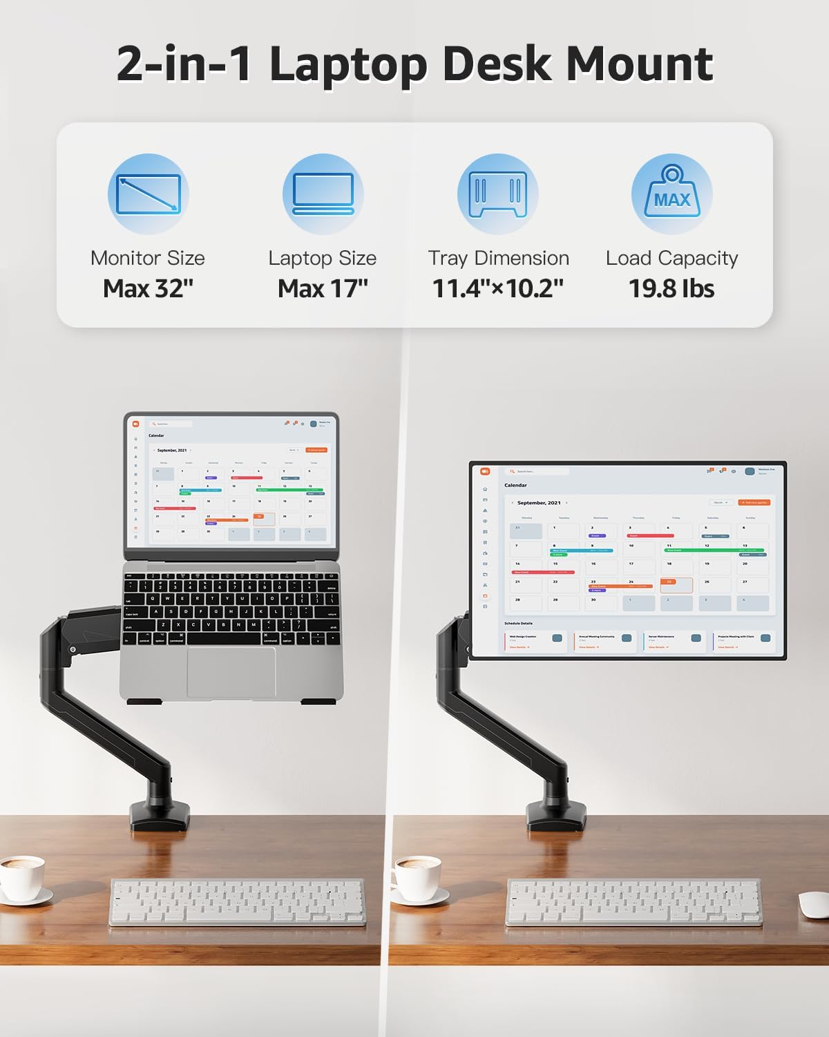 Dual Monitor Stand fits up to 32 inch, 4.4-19.8 lbs Computer Screens, Dual Monitor Desk Mount Height Adjustable, Monitor Arms for 2 Monitors, Home Office VESA Mounts, Freelift White