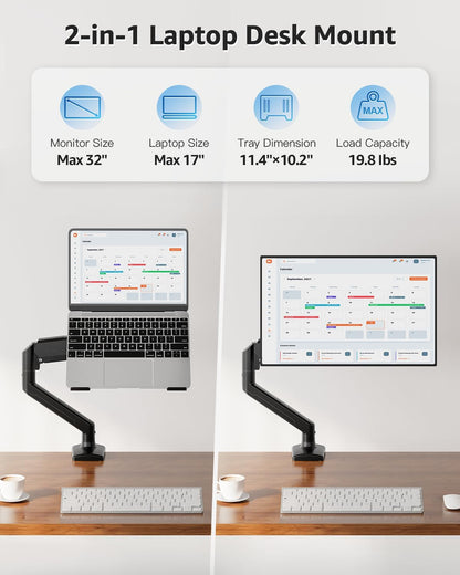 Dual Monitor Stand fits up to 32 inch, 4.4-19.8 lbs Computer Screens, Dual Monitor Desk Mount Height Adjustable, Monitor Arms for 2 Monitors, Home Office VESA Mounts, Freelift White