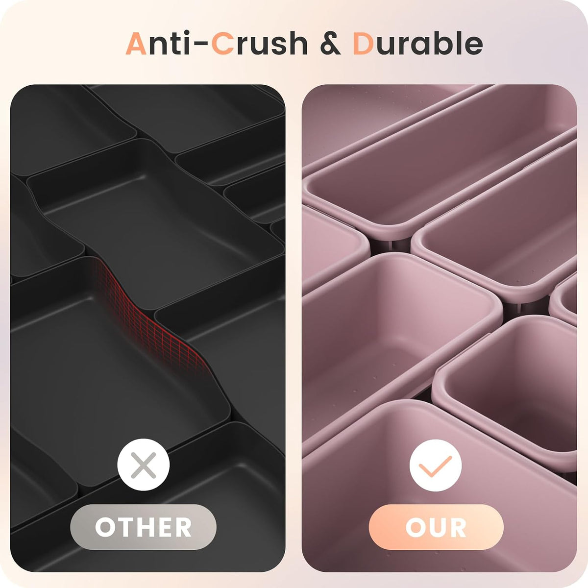A-LuGei 【Military Grade】 Drawer Organizer, 【𝟱𝗦𝗶𝘇𝗲】 Makeup organizer, 【Holds 177 Items】 Bathroom Organizers and Storage, Organization and Storage, Desk Drawer Organizer for Vanity (Clear)