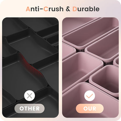 A-LuGei 【Military Grade】 Drawer Organizer, 【𝟱𝗦𝗶𝘇𝗲】 Makeup organizer, 【Holds 177 Items】 Bathroom Organizers and Storage, Organization and Storage, Desk Drawer Organizer for Vanity (Clear)
