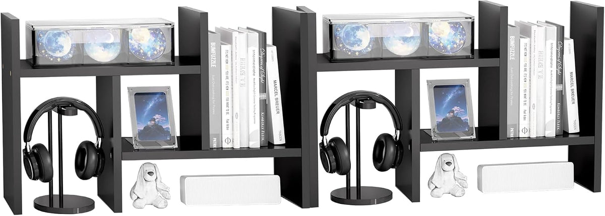Jerry & Maggie Desktop Organizer Office Storage Rack Adjustable Wood Display Shelf Free Style Double H, Multi-Functional Mini Bookshelf for Desk Natural Stand (White)