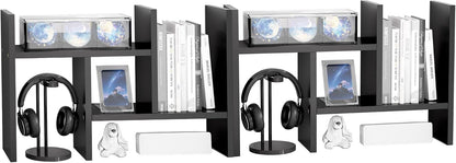 Jerry & Maggie Desktop Organizer Office Storage Rack Adjustable Wood Display Shelf Free Style Double H, Multi-Functional Mini Bookshelf for Desk Natural Stand (White)