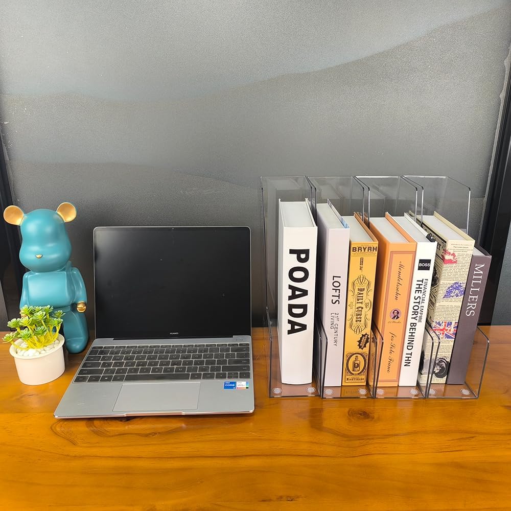 Clear Vertical File Holder, 2 pack, for Home Office | Clear plastic Magazine Organizer, 2-pack. Multi-purpose document organizer for home office, school. Space-saving storage.