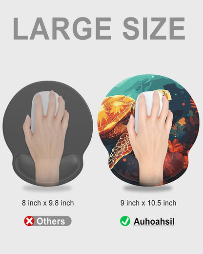 Ergonomic Mouse Pad with Wrist Rest, Comfortable Silicone Non-Slip Computer Pain Relief Gel Mouse Mat with Wrist Support for Gaming, Work, Office, Women & Men, Cute Pattern, Beige