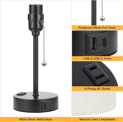 Dicoool Bedside Table Lamp for Bedroom - Small Desk Lamp with USB Ports