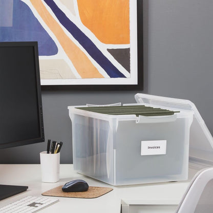 Hanging File Folder Box, Storage Bin Organizer, Snap Lid, Clear
