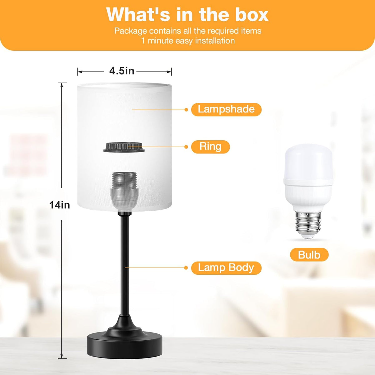 Fenmzee Bedside Table Lamp for Bedroom - Dimmable Touch, USB A+C, AC Outlet