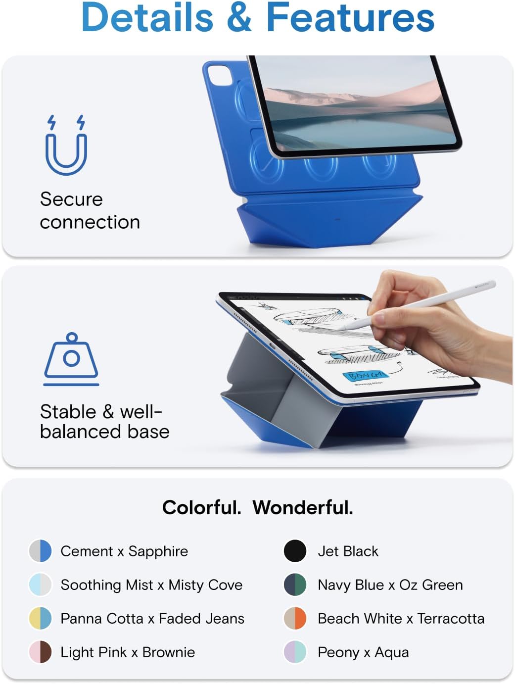 MOFT Dynamic Folio Tablet Stand for Desk Compatible with iPad mini A17 Pro 2024 & iPad mini 6th A15 2021, Slim Magnetic Tablet Holder Case with 20+ Viewing Angles, Beach White x Terracotta