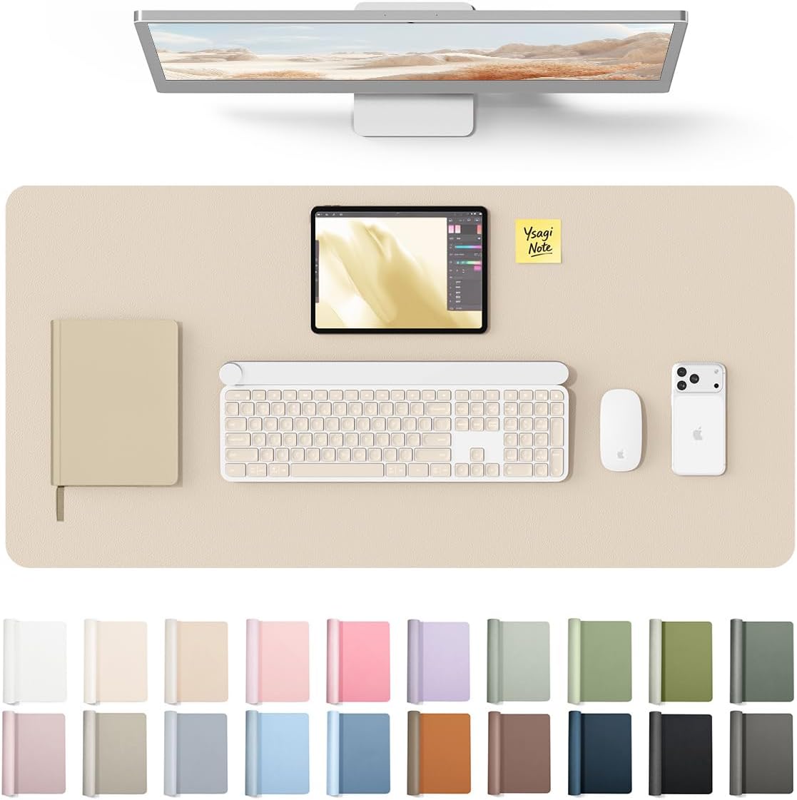YSAGi Leather Desk Pad Protector, Large Mouse Pad, Non-Slip PU Leather Desk Blotter, Waterproof Writing Pad for Office and Home (31.5" x 15.8", Eggshell) - Colors B
