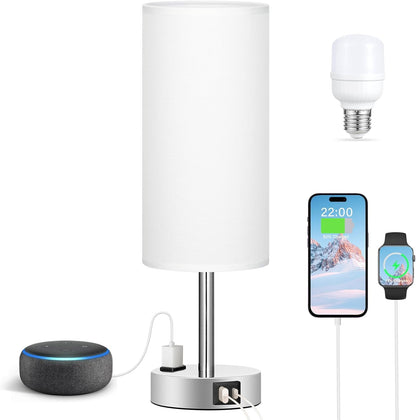 Fenmzee Bedside Table Lamp for Bedroom - Dimmable Touch, USB A+C, AC Outlet