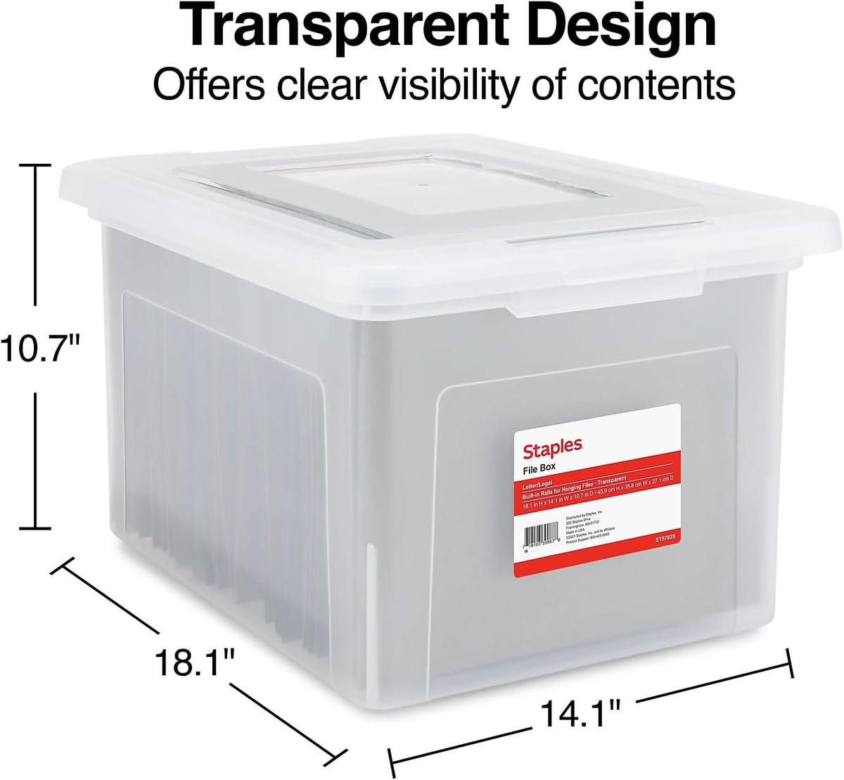 Hanging File Folder Box, Storage Bin Organizer, Snap Lid, Clear