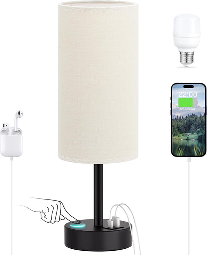 Dicoool Bedside Table Lamp for Bedroom - 3-Way Dimmable Touch Lamp, USB A+C
