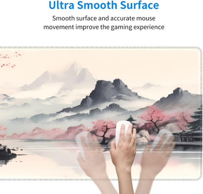 Japanese Mouse Pad, Large Japanese Desk Mat, XL Anime Gaming Keyboard Mat, Non-Slip Rubber Base, Big Extended Desk Protector for Home Office, 31.5”x11.8”