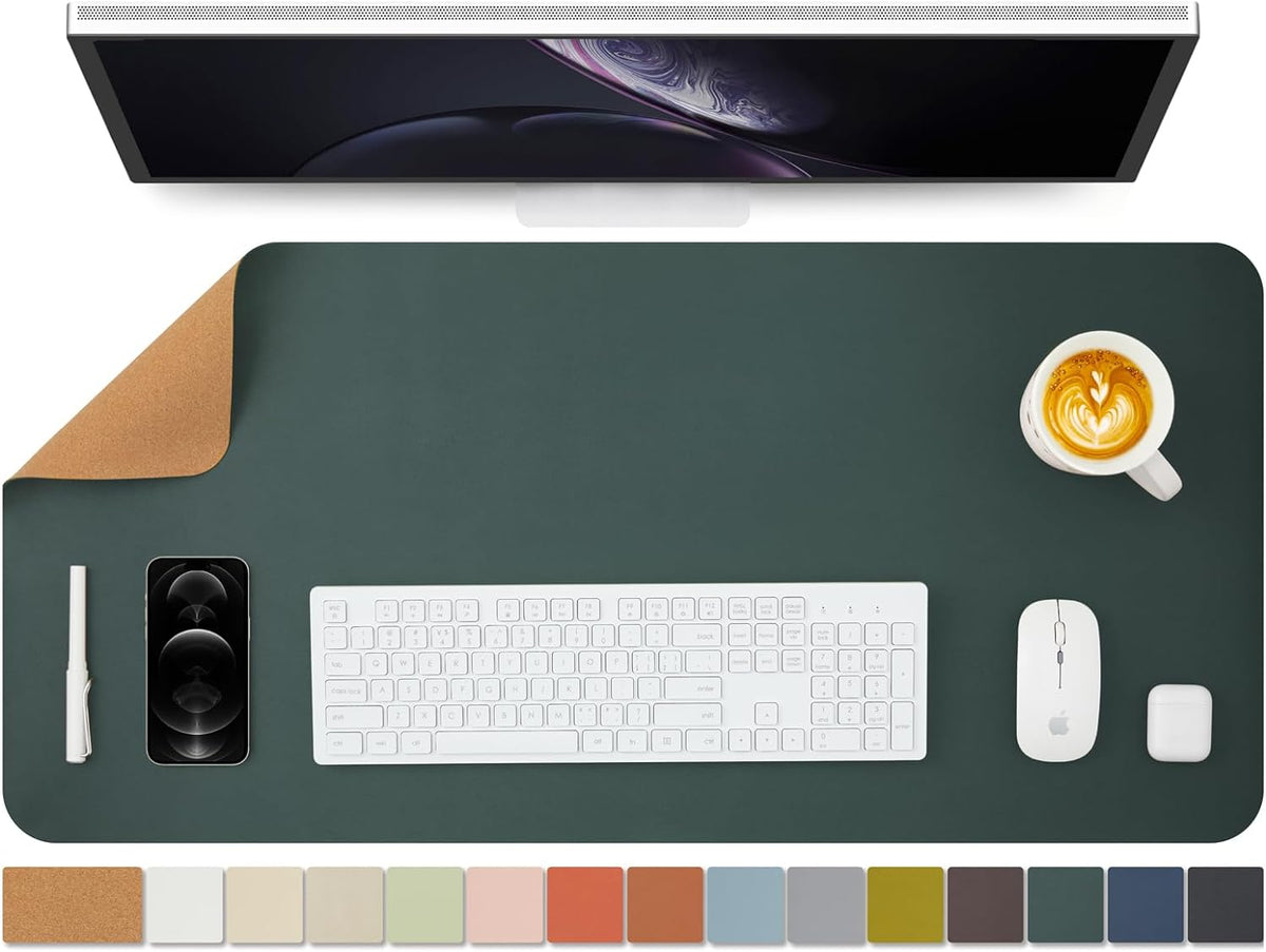 Large Cork Desk Mat - 47.2"x 17" Desk Pad for Office and Home - Ideal for Large Mouse Pad and Desk Mats on Top of Desks(Dark Green)