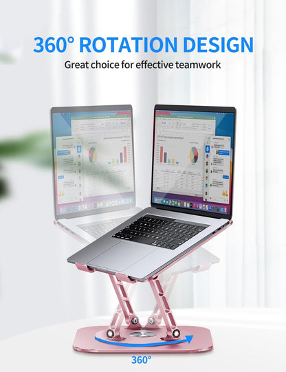 AOEVI Adjustable Computer Stand with 360 Rotating Base, Ergonimic Foldable Laptop Riser for Desk Compatible with MacBook Pro/Air Notebook up to 16 Inches, Silver