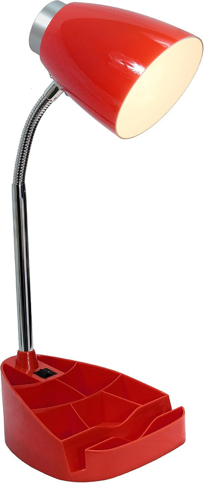 Simple Designs LD1002-RED Gooseneck Organizer Desk Lamp with iPad Tablet Stand Book Holder, Red