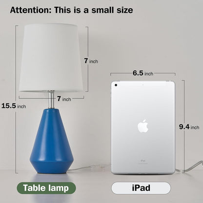 Small Bedside Table Lamp for Bedroom - Reading Desk Lamp with 3 Color Temperatures，15.5" Nightstand Ceramic Lamp with Fabric Shade for Kids Room,Living Room,Dorm,Home Office (Green)