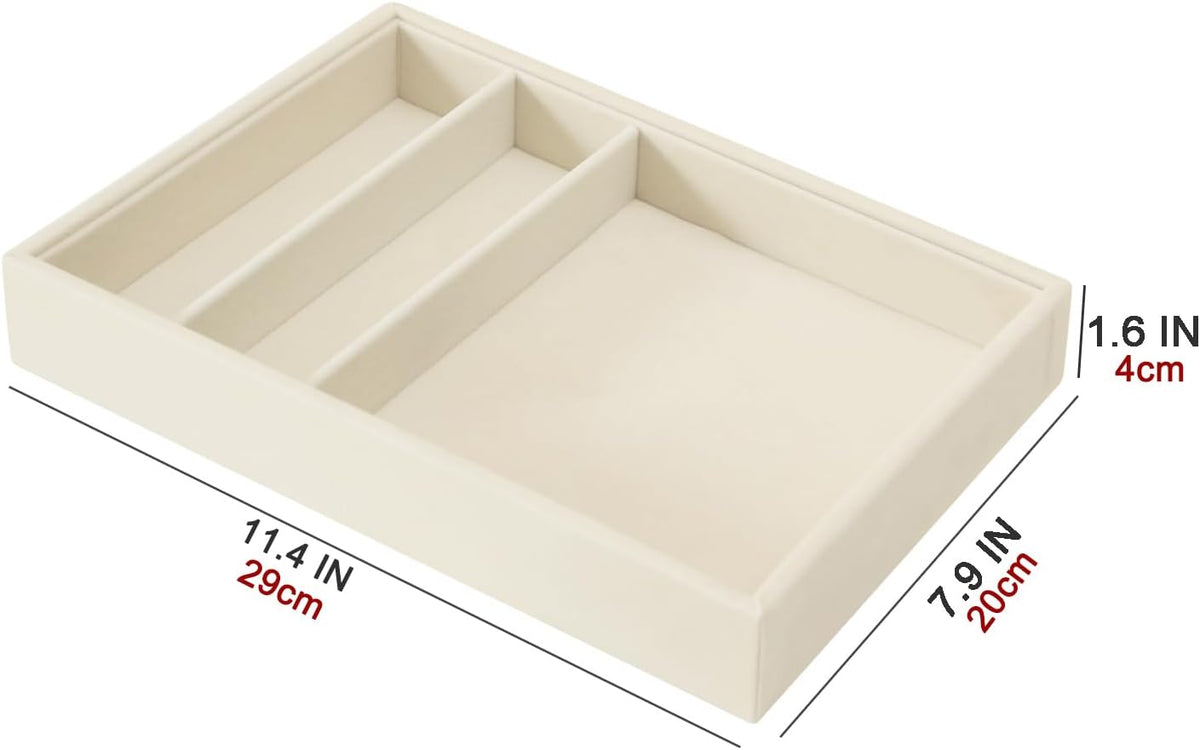 Bedside Organizer - Multi-use Nightstand & Desk-top Catchall Tray for Jewelry, Sunglasses, Phone, Watch, Perfume, Lipstick (Beige 3Grid)